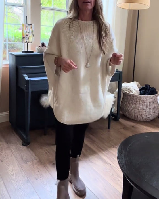 Fashion solid color bat sleeve round neck pullover