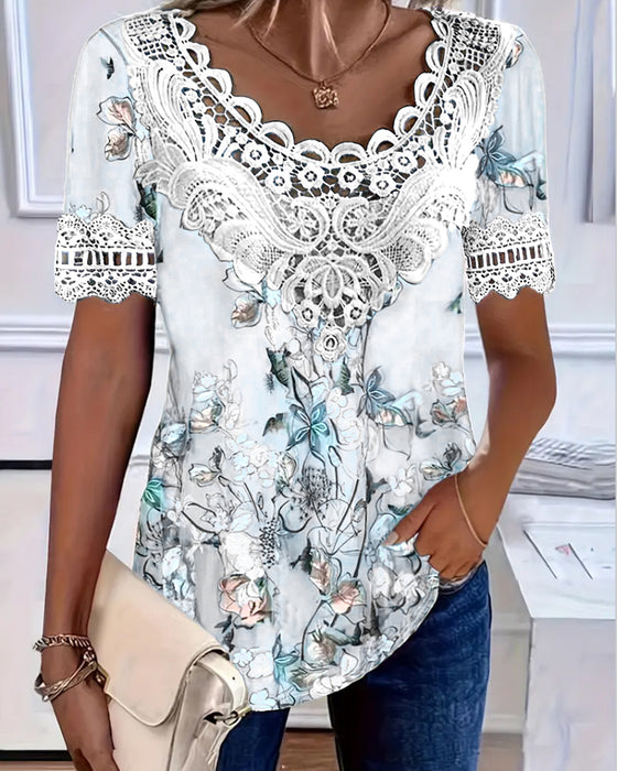 Floral Print Fashion Short Sleeve T-Shirt