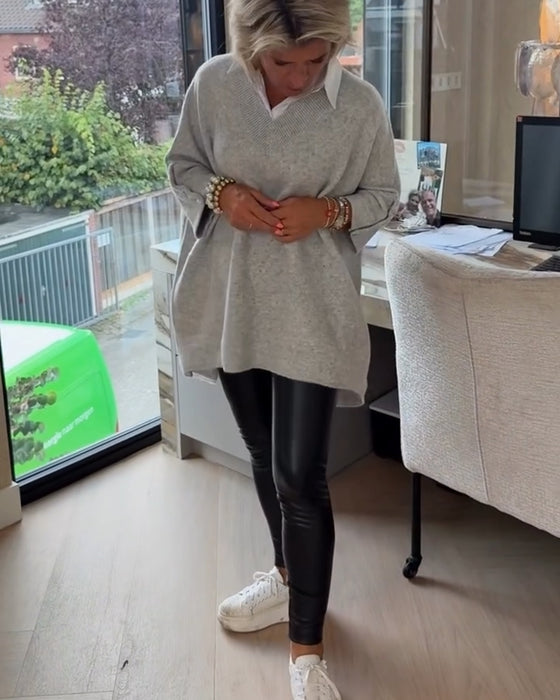 V-Neck Buttoned Asymmetrical Jumper