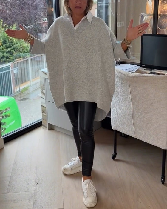 V-Neck Buttoned Asymmetrical Jumper