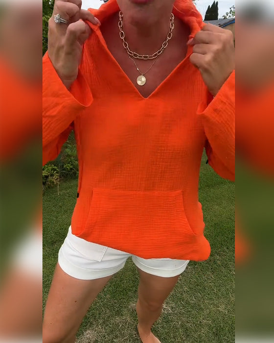 Solid Color Pocket Fashion Blouse
