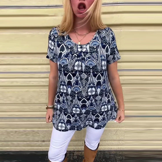 Casual Retro Crew Neck Printed T-Shirt