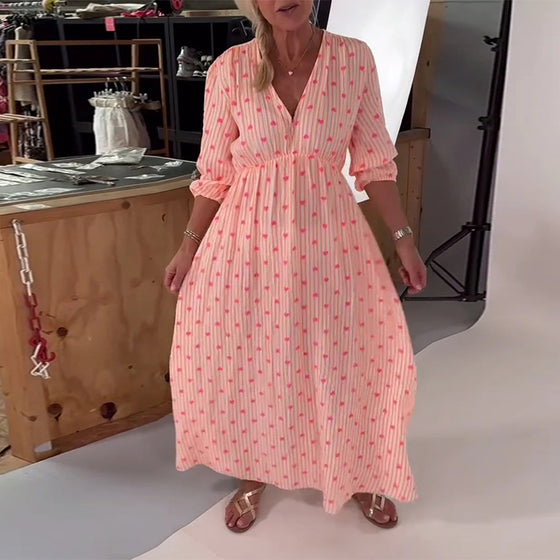 Elegant V-Neck Heart Print Dress
