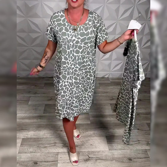 Casual Printed Crew Neck Dress