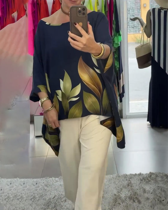 Sloped Shoulder Irregular Three-Quarter Sleeve Blouse