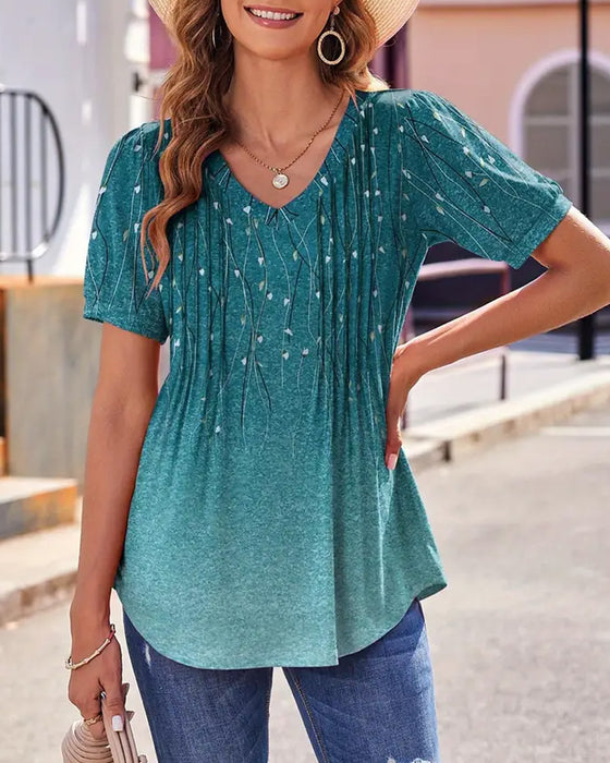 V-Neck Casual Printed Short-Sleeved T-Shirt