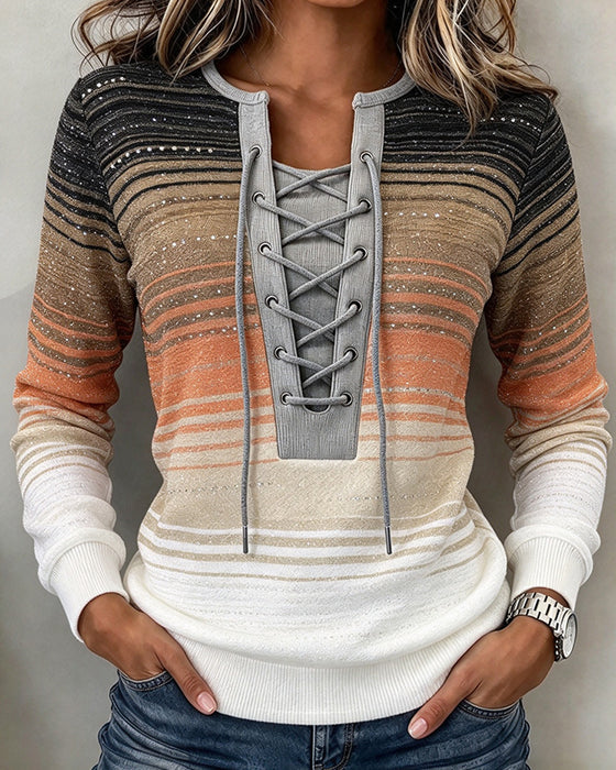 Striped Slim Fit Contrast Straps Sweatshirt