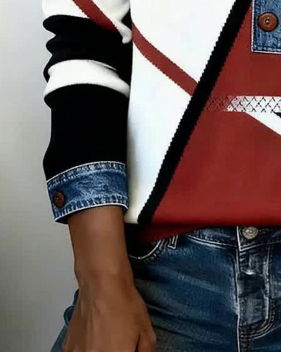 Long-Sleeved Color-Blocked Casual Fashion Sweatshirt