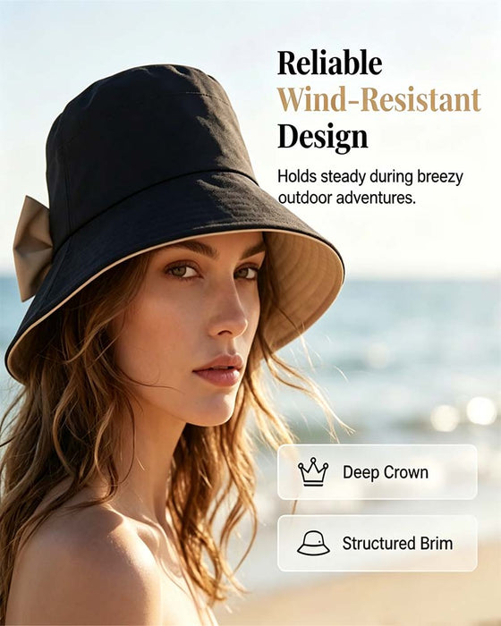 Women's Wide Brim Foldable Bow Sun Hat