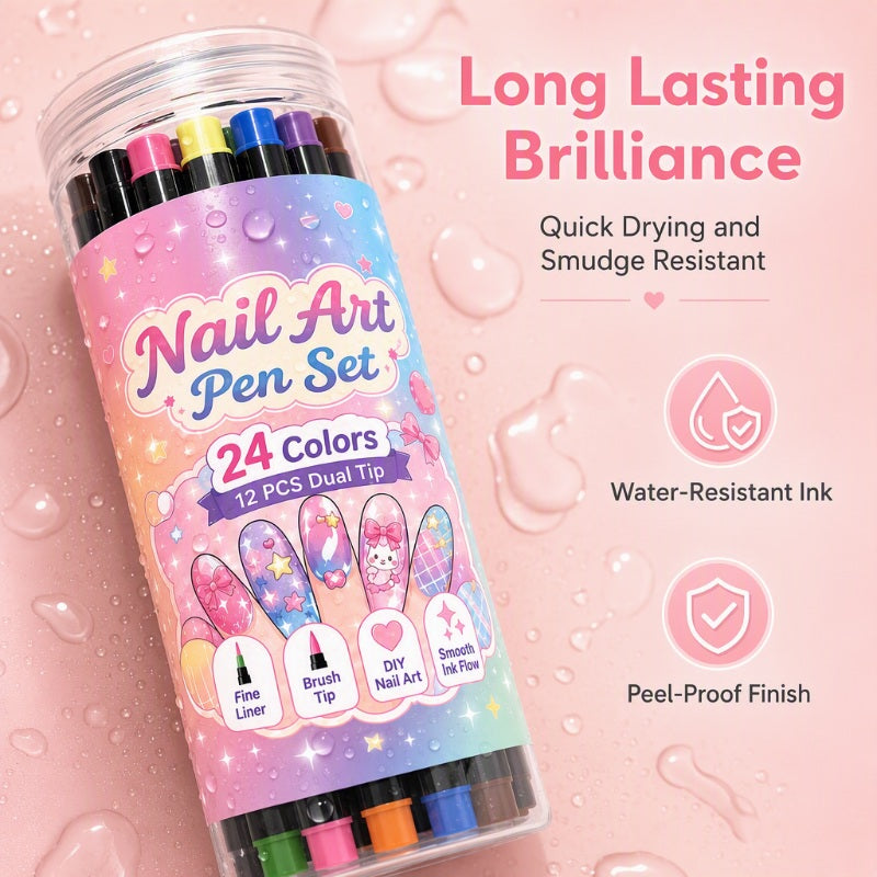 24 Colors Dual Ended Nail Art Pens Set
