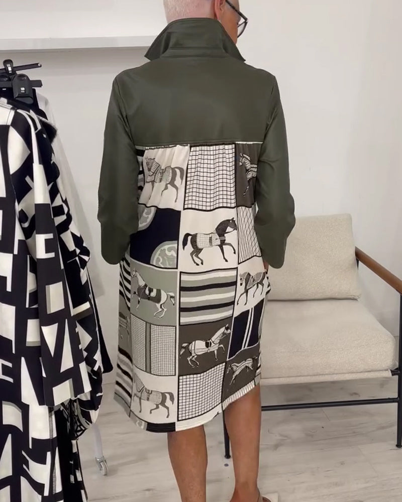 Lapel Solid Long Sleeve Dress