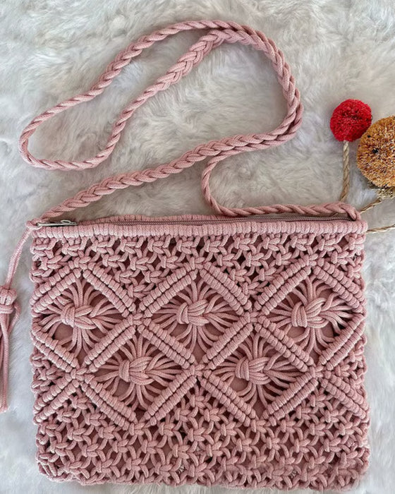 🏆Flash Sale⚡Minimalist Tassel Women's Clutch – Retro Cotton Rope Woven Bag, Summer Vacation Boho Beach Purse