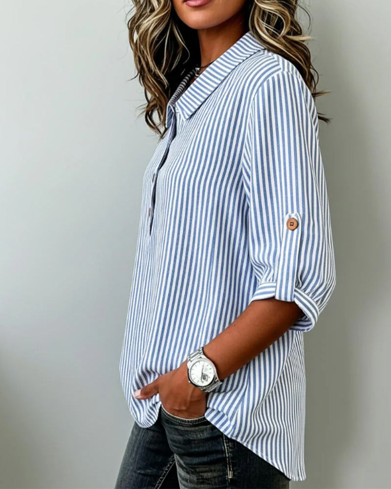 Casual Striped Henley Blouse