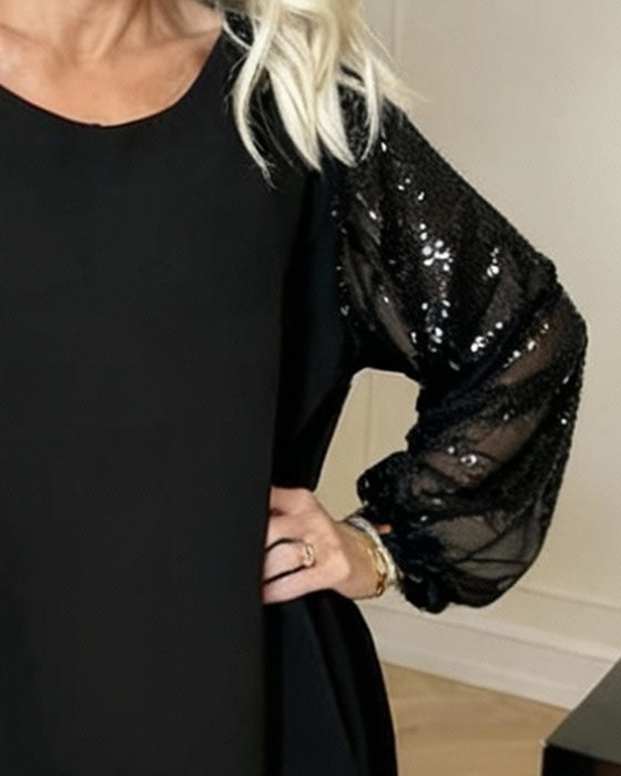 Lantern Sleeve Round Neck Loose Dress