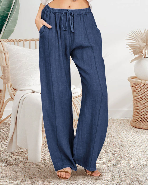 Loose Straight-Leg Solid Color Long Pants