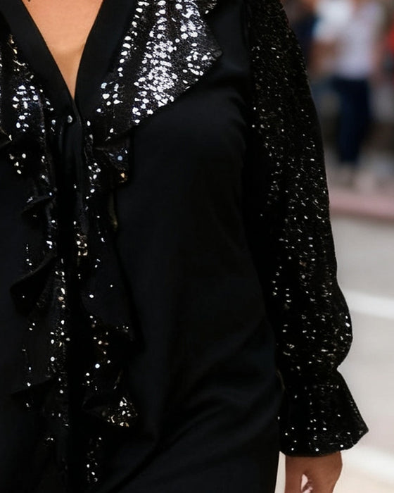 Plus-Size Ruffled Sequined Blouse