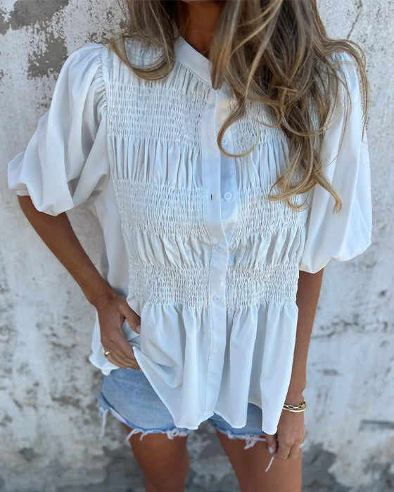 Casual Fashion Short Sleeve Solid Color Blouse