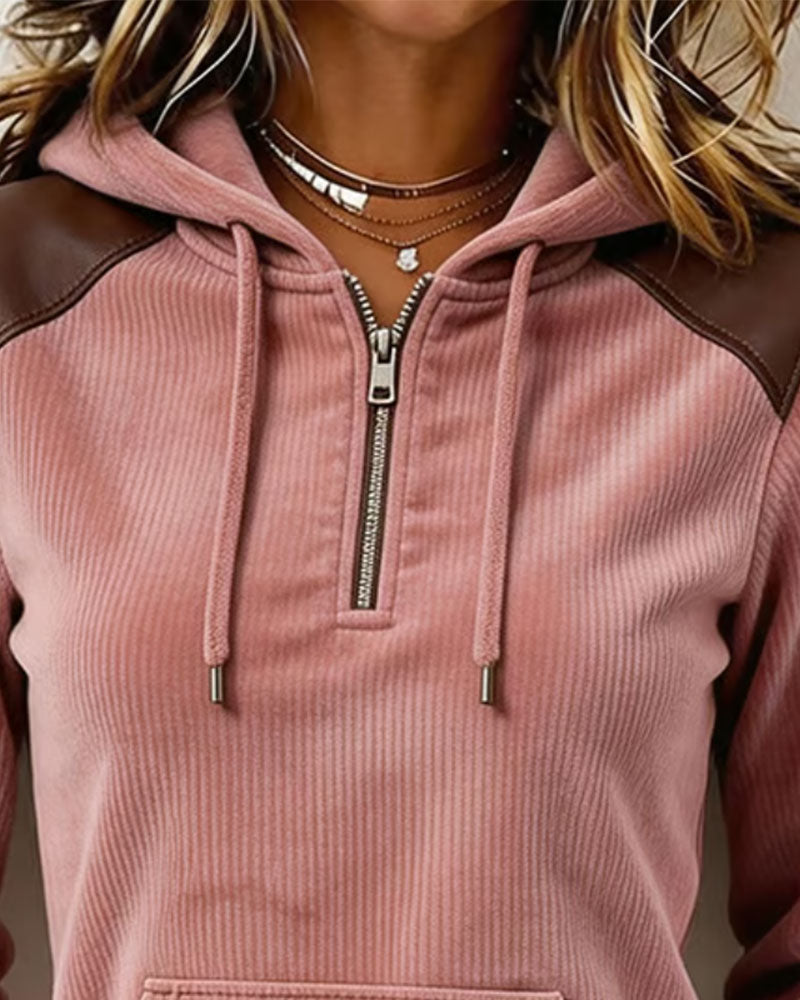 Corduroy Half-Zip Hooded Hoodie