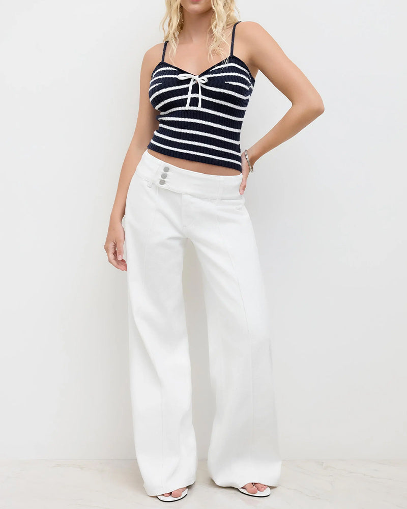 Three-Button High-Waist Wide-Leg Pants