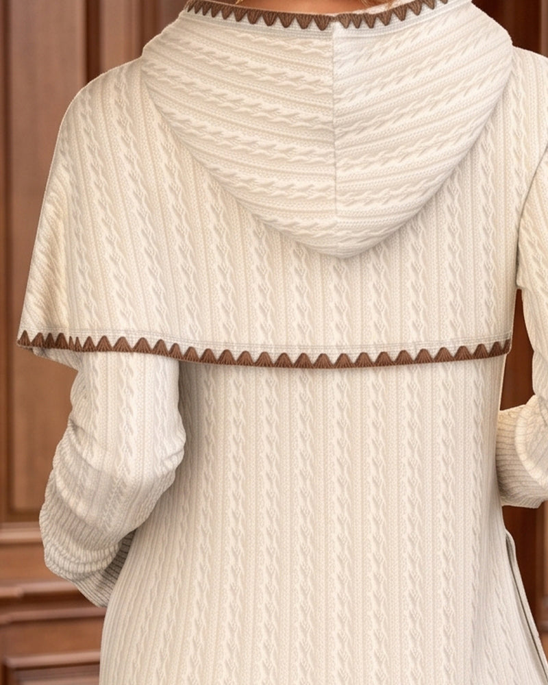 Asymmetrical Color-Blocking Hooded Knit Top