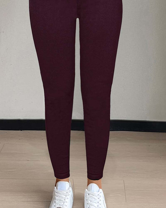 Women's Pocket Solid Skinny Casual Pant