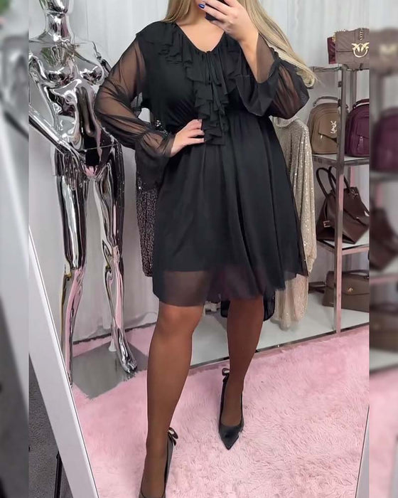 Ruffled V-Neck Fashion Dress