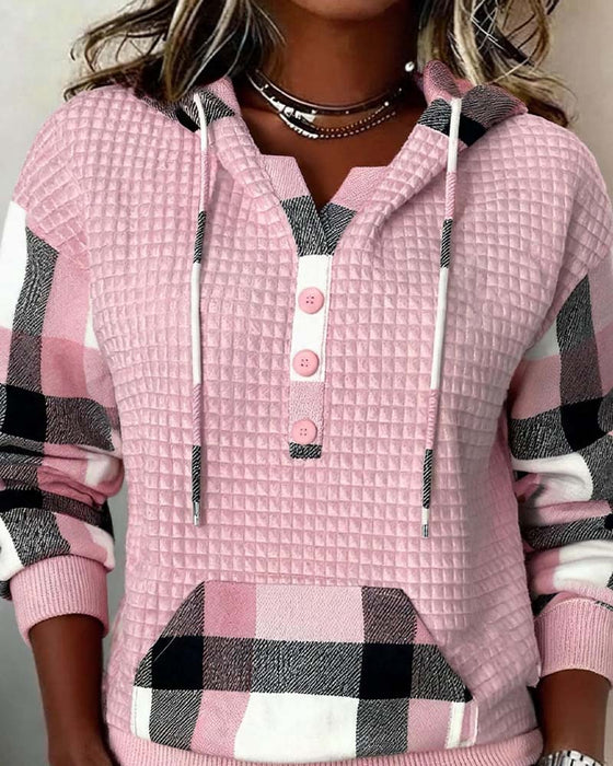 Plaid Patchwork Casual Hoodie