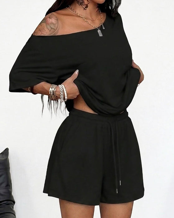 Casual Solid Color Two-Piece Set