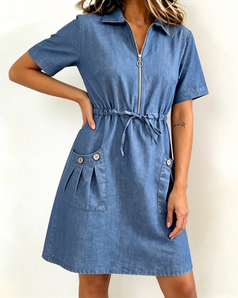 Half Zip Lapel Casual Dress