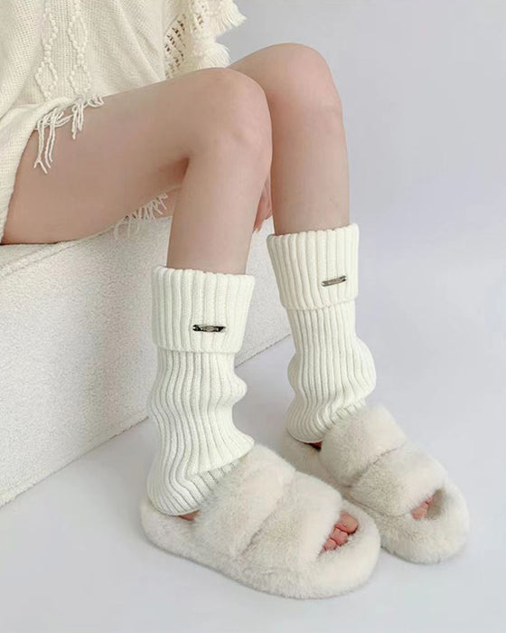 Women's Basic Solid Metal Label Decor Leg Warmers, Minimalist Womenswear