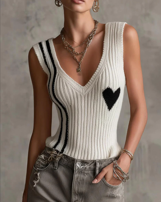 Casual Sleeveless V-Neck Pullover