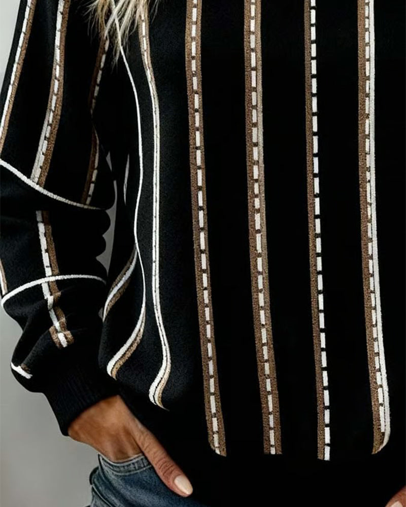 Vertical Striped Crew Neck Sweatshirt