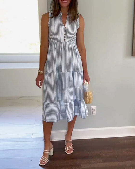 Pinstripe print sleeveless button dress