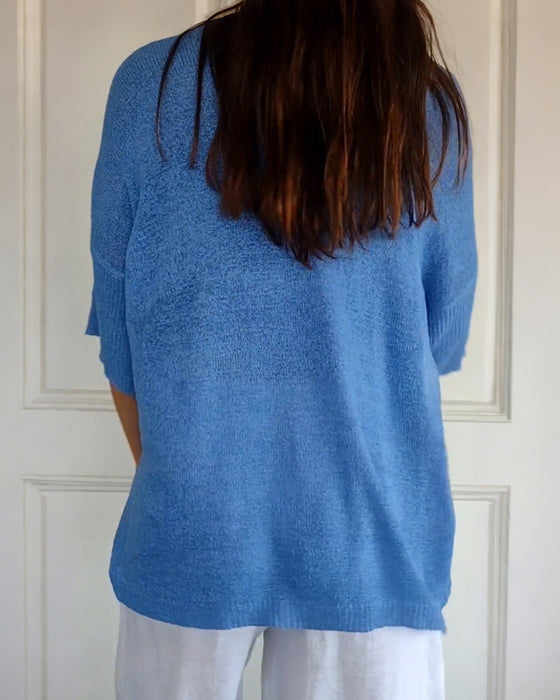 💖 Solid Color Knitted Top With V-Neck