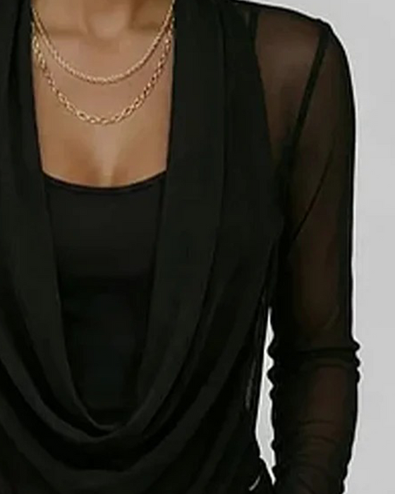 Mesh Layered Cowl Neck Long Sleeve Two-Piece Set