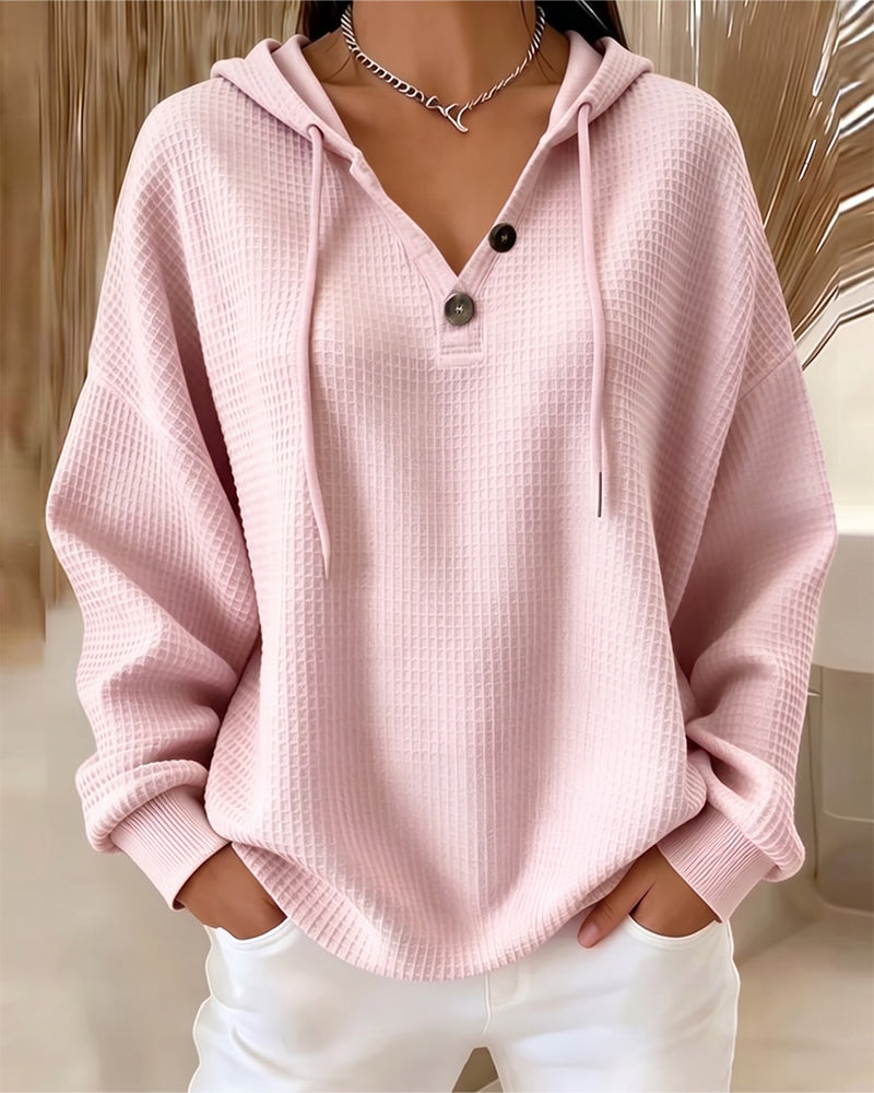 Casual Solid Color Drawstring Sweatshirt
