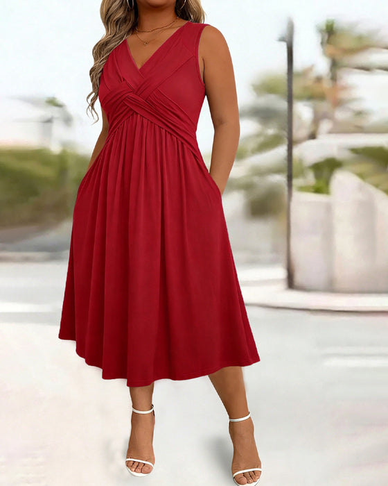 Solid Color Pocket Twist Tank Dress