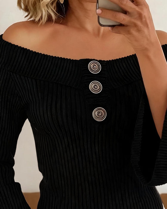 Off-Shoulder Button Casual Top