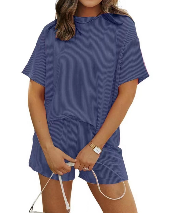 Stylish Striped Crew Neck Suit