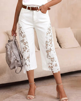 Side Lace Patchwork Ankle-Length Pants