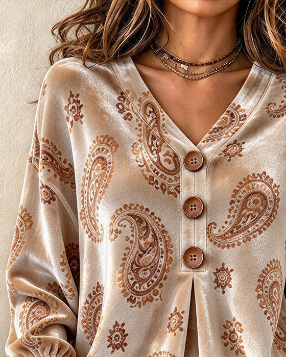 V-Neck Button Casual Top