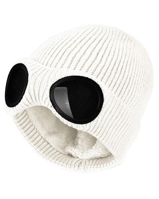 Unisex Solid Color Goggle Lens Design Beanie Hat