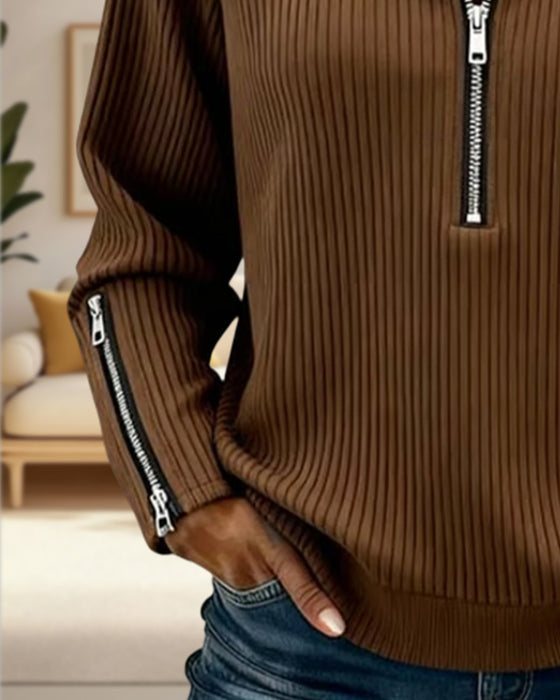 Half Zip Collar Casual Sweatshirt