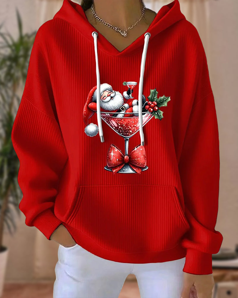 Santa Claus Wine Glass Printed Hoodie
