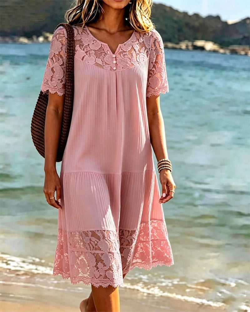 Hollow-Out Patchwork Dress