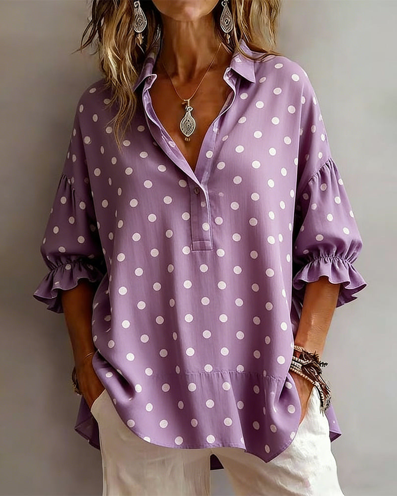 Lapel Polka Dot Blouse