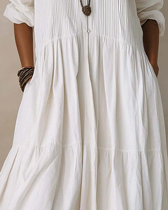Crew Neck Full Skirt Ruched Dress