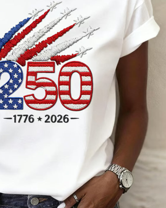 Flag Plane Print Short Sleeve T-Shirt