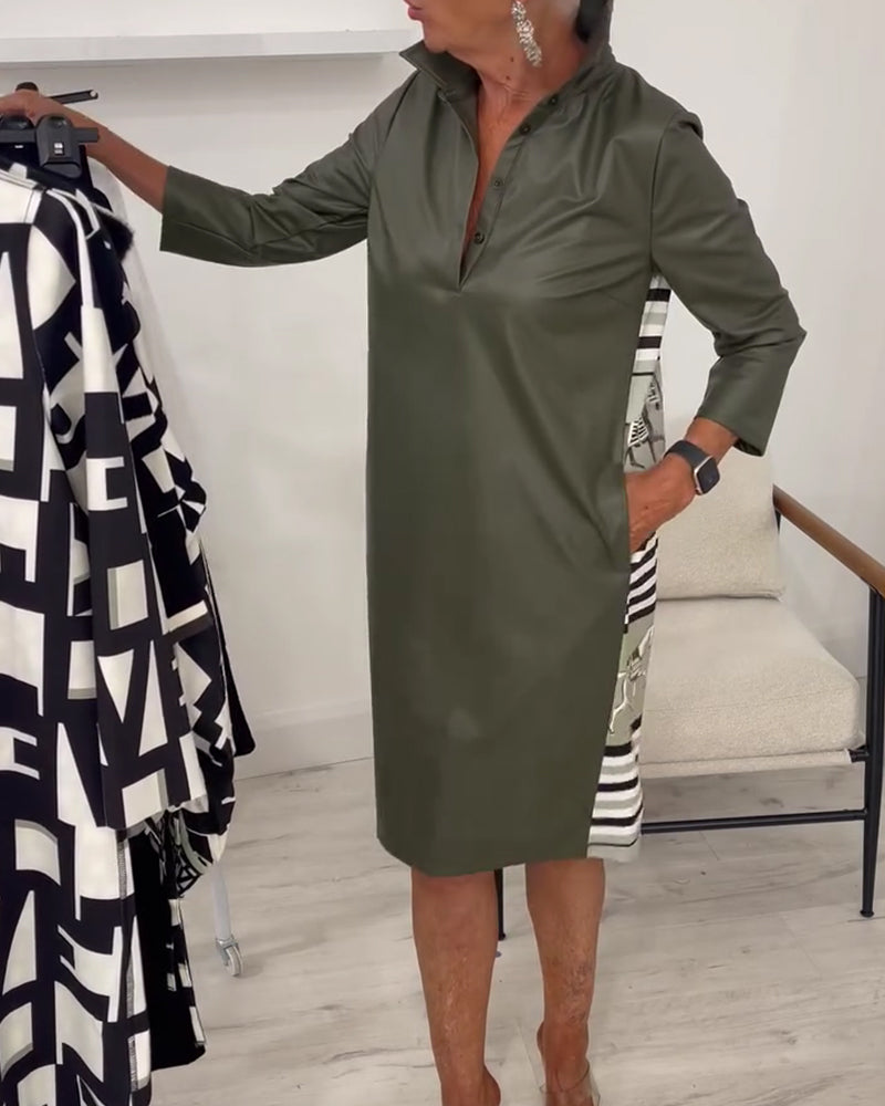Lapel Solid Long Sleeve Dress