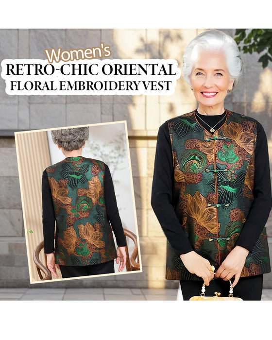 Retro-Chic Oriental Floral Embroidery Vest